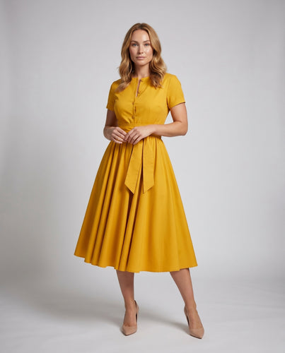 Damen Midikleid mit knöpfen und schwingendem Rock