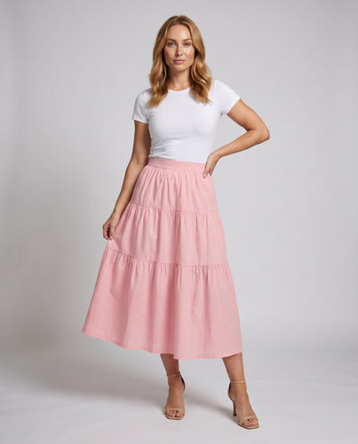 Damen Midirock mit voluminösen Rüschendetails und elastischem Bund