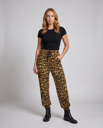Damen Modische Leoprint Loungehose mit elastischem Bund