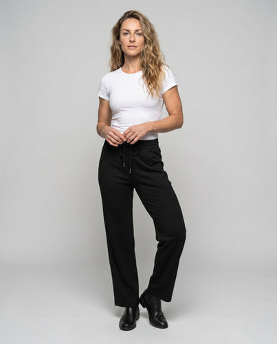 Damen Bequeme High-Waist Freizeithose mit weitem Bein und elastischem Bund