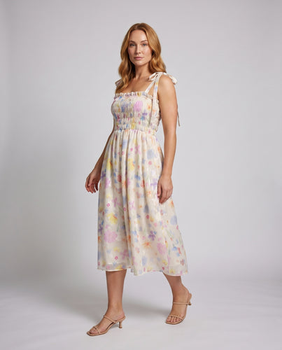 Damen Blümchen-Maxikleid mit Raffungen und Spaghetti-Trägern
