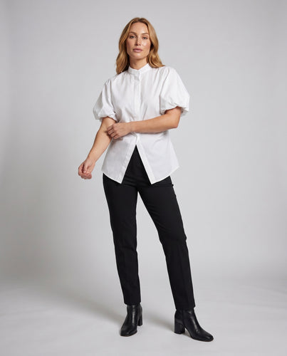Damen Bluse mit Puffärmeln und eleganter Knopfleiste