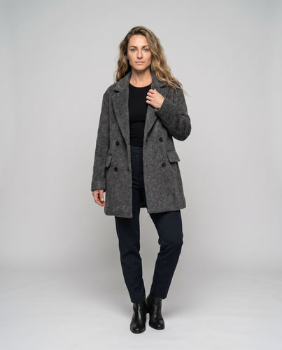 Damen Doppelreihiger Wollmantel mit eleganter Struktur