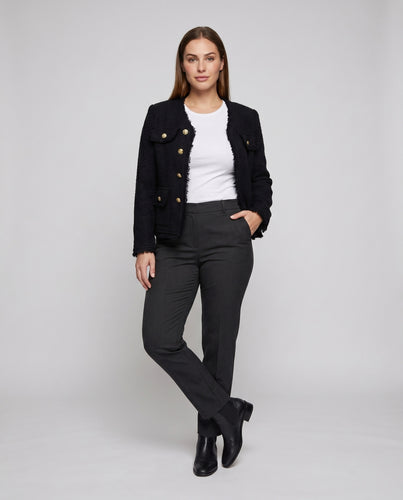 Damen elegante Kurzjacke mit goldenen Knopfdetails und strukturiertem Stoff