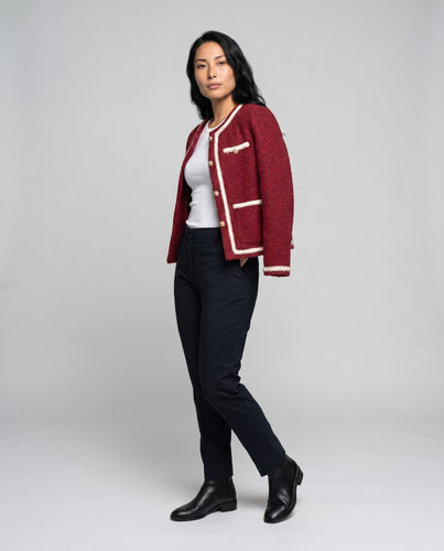 Damen elegante Wolljacke mit feiner Knopfdetaillierung