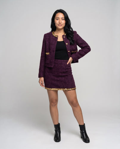 Damen Eleganter Boucle-Blazer mit goldenen Knopfdetails