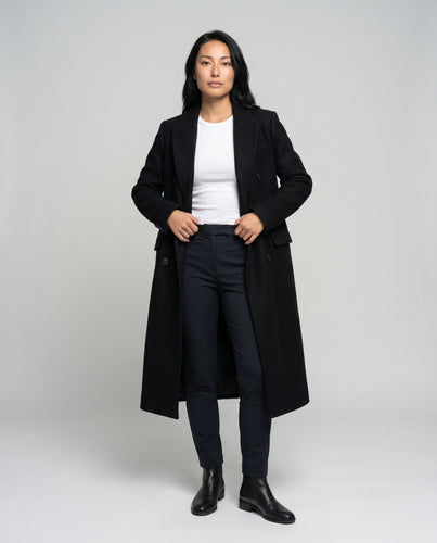 Damen Eleganter Langmantel mit doppelter Knopfleiste und schickem Schnitt