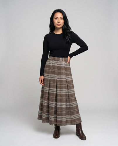 Damen Eleganter Plisseerock mit Karo-Muster und hohem Bund