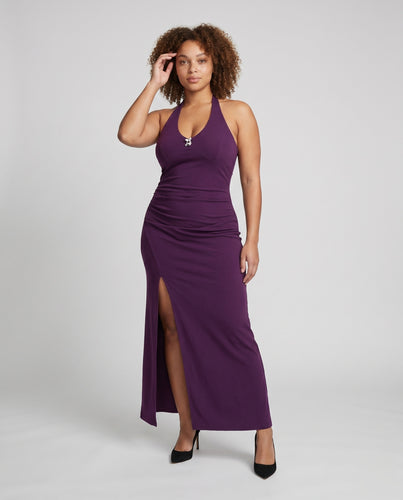 Damen Elegantes Bodycon-Kleid mit tiefem V-Ausschnitt und hohem Schlitz