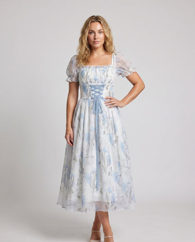 Damen Elegantes Floral-Langarmkleid mit Raffungen und Spitzenakzenten