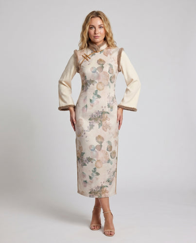 Damen Elegantes Langarmkleid mit floralem Muster und innovativen Details
