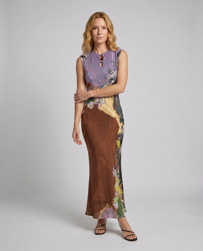 Damen Elegantes Maxikleid mit floralem Design und modischem Stehkragen