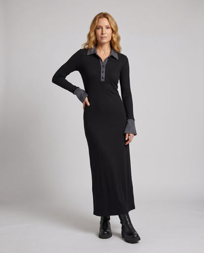 Damen elegantes Maxikleid mit lässigem Kragen und angeschnittenen Ärmeln