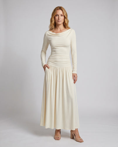 Damen Elegantes Maxikleid mit schmalem Schnitt und langen Ärmeln