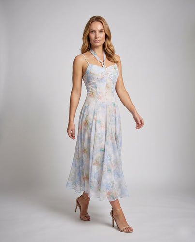 Damen Elegantes Maxikleid mit schulterfreien Trägern und floralem Design