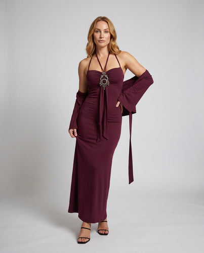 Damen Elegantes Maxikleid mit trägerlosem Design und schwingendem Saum