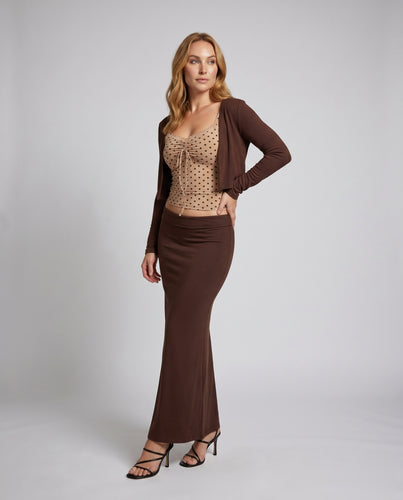 Damen Elegantes Set mit gepunktetem Oberteil und figurbetonter Maxi-Rock