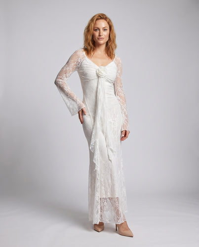 Damen Elegantes Spitzenkleid mit schlichten Rüschendetails und schmalen Ärmeln