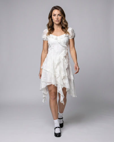 Damen Elegantes Wickelkleid mit voluminösen Rüschen und transparenten Einsätzen