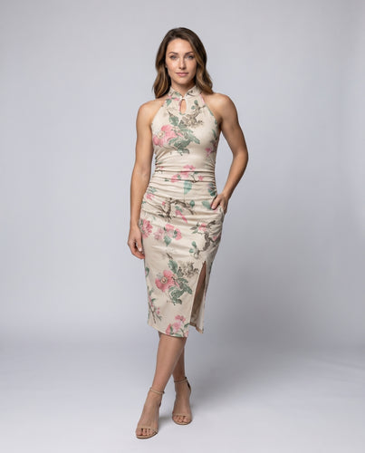 Damen Etuikleid mit floralem Muster und schmalem Schnitt