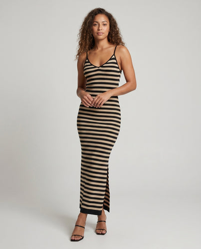 Damen figurbetontes Maxikleid mit Streifenmuster