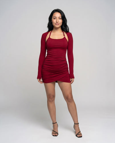 Damen Figurumspielendes Rüschenkleid mit langen Ärmeln