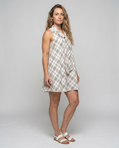 Damen Freizeitkleid mit raffiniertem Karomuster und femininer Halsbinde