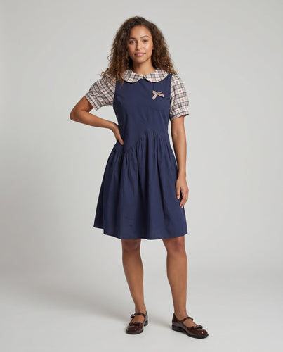Damen Hemdblusenkleid mit karierter Kurzarm und verspielten Details