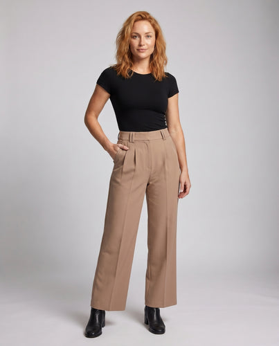 Damen High-Waist Schnitt Hose mit weitem Bein und eleganter Bügelfalte