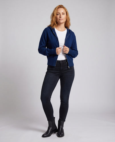 Damen Kapuzenpullover mit modischem Reißverschluss und elastischem Bund