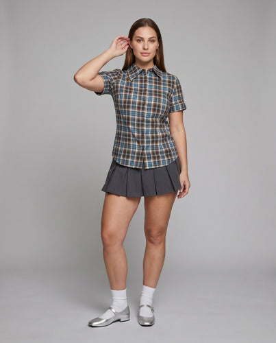 Damen Karierte Bluse mit Plissee-Rock