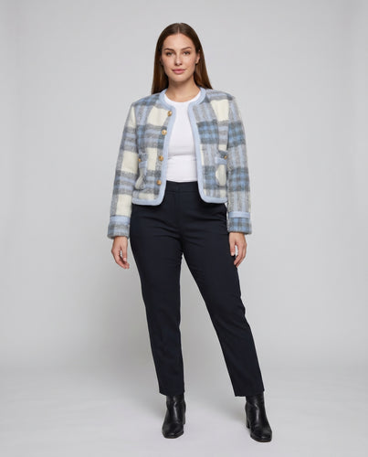 Damen Karierte Strickjacke mit edlen Knöpfen und klassischem Schnitt