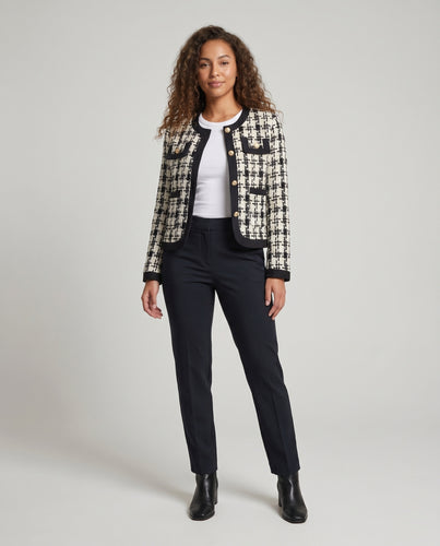Damen Klassische Tweedjacke mit eleganten Knopfdetails und Taschen