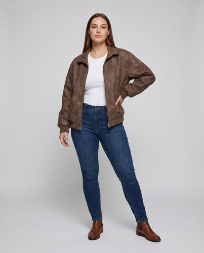 Damen Kunstleder Bomberjacke mit weichem Innenfutter und modernem Schnitt