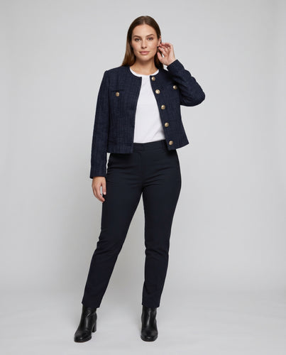Damen Kunstlederjacke mit dekorativen Knöpfen und modernem Schnitt