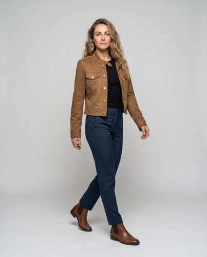 Damen Kurzjacke aus Wildlederimitat mit eleganten Druckknöpfen