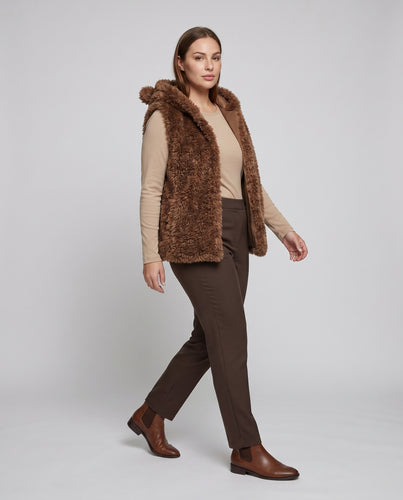Damen Kuschelige Teddy-Weste mit Kapuze und trendigen Ohren