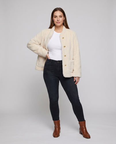Damen Kuschelige Teddyjacke mit doppelter Knopfleiste und elegantem Schnitt