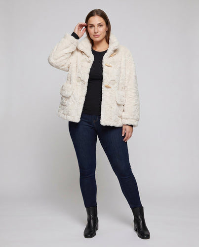 Damen Kuschelige Teddyjacke mit eleganten Lederakzenten