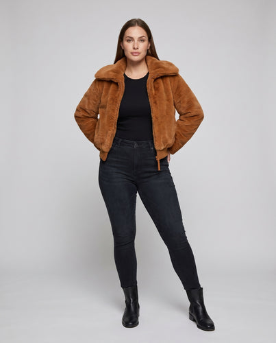 Damen Kuschelige Teddyjacke mit hohem Kragen und Reißverschluss