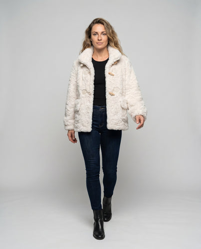 Damen Kuschelige Teddyjacke mit praktischen Taschen und modischem Knopfverschluss