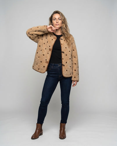 Damen Kuschelige Teddyjacke mit Punkten und modischem Schnitt
