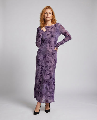 Damen Langarm Maxikleid mit floralem Druck und elegantem Skaterschnitt