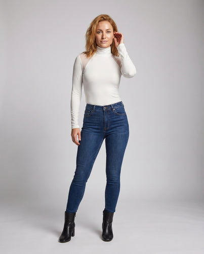 Damen Langarm-Top mit transparenten Einsätzen und elegantem Stehkragen