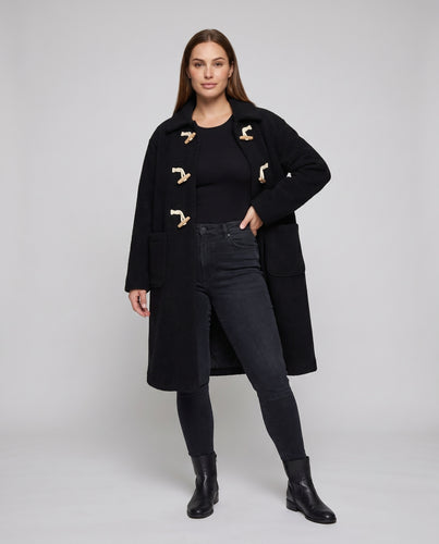 Damen Langer Dufflecoat mit Knopfdetails und praktischen Taschen