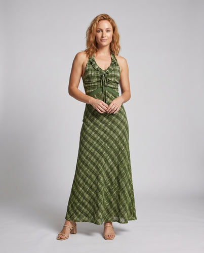 Damen Langes Maxikleid mit zarten Rüschen und figurbetontem Design