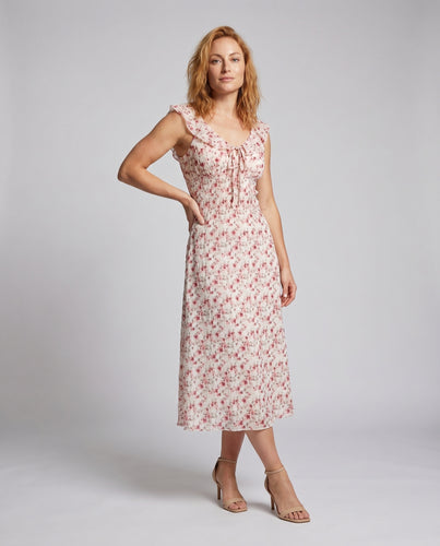 Damen Langes Sommerkleid mit floralem Muster und Rüschendetails