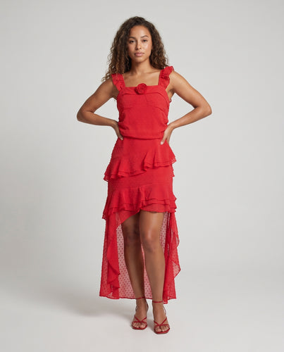 Damen Langes Sommerkleid mit zarten Rüschen und transparentem Stoff