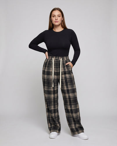 Damen Lässige Karohose mit weitem Schnitt und hohem Bund