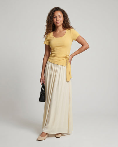 Damen Lockere Wickelbluse mit Binde-Detail und Maxi-Rock